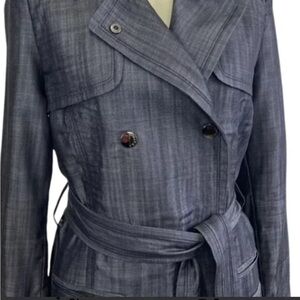 Vertigo Paris Double-Breasted Black Chambray Trench Coat